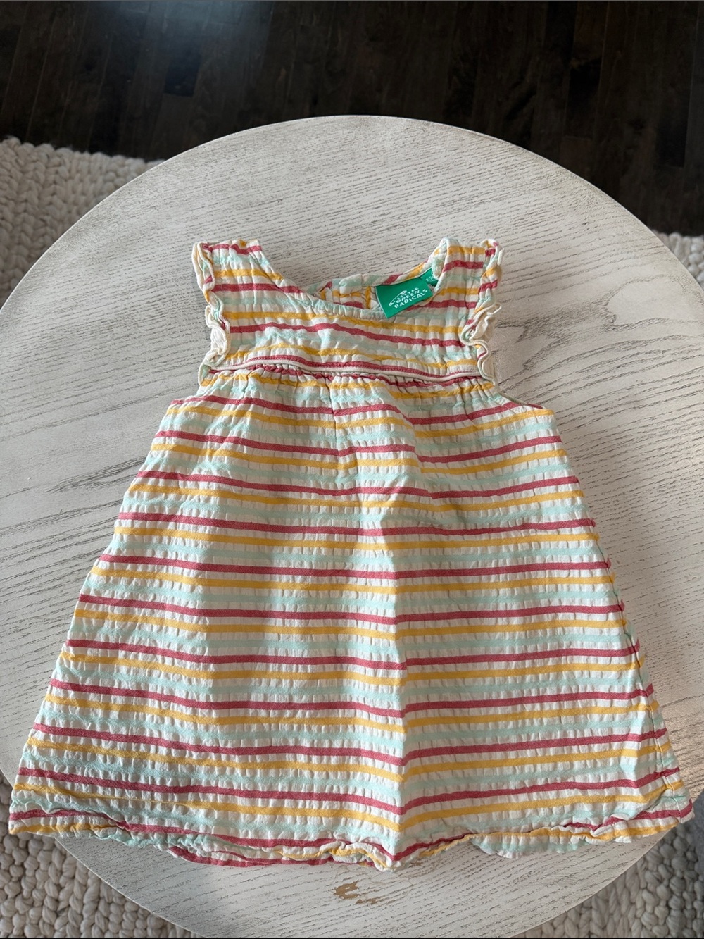 Little Green Radicals striped Sleeveless Baby Dress in Yellow, Pink & Cream